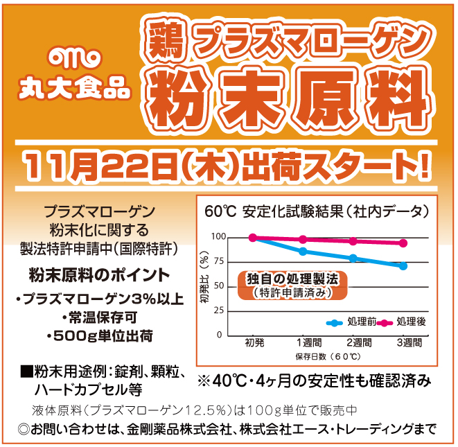 鶏プラズマローゲン粉末原料リリース